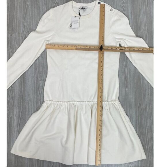 Reiss Charlotte Flippy Knitted Ruffle Hem Fit & Flare Mini Sweater Dress White L - Picture 13 of 15